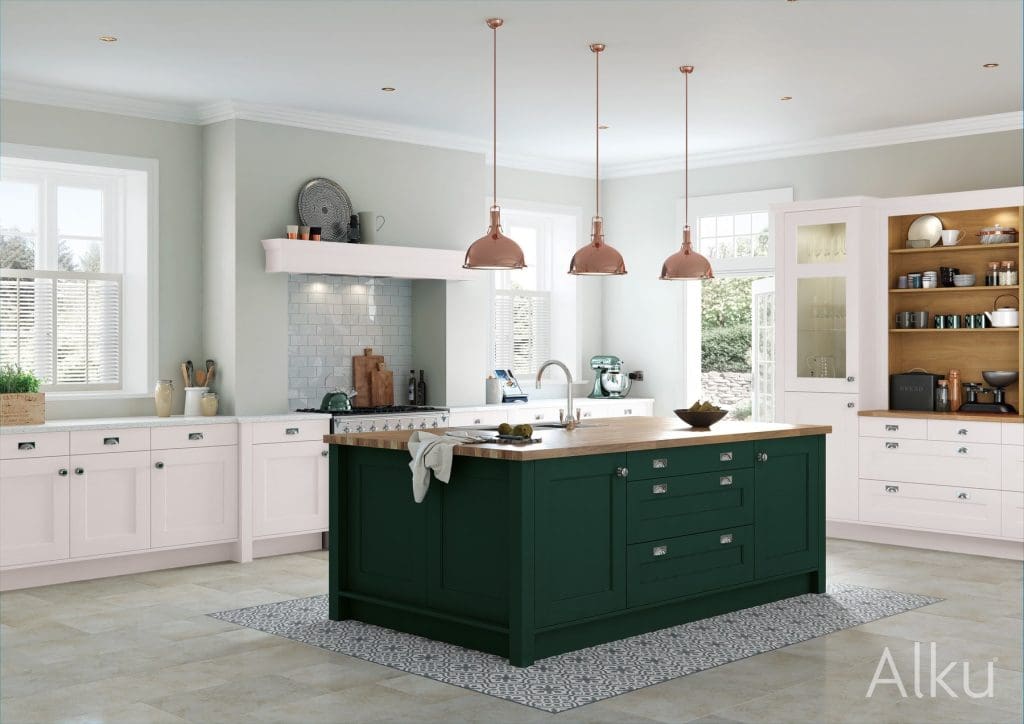 Alku Light Shaker Kitchen With Green Island | Atelier Kuchen, Wimbledon