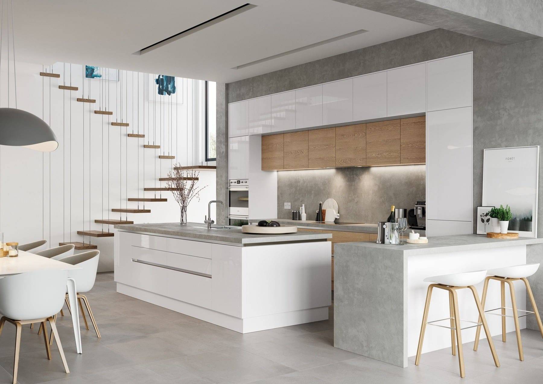 Zola Gloss White And Tavola Parched Oak Kitchen | Atelier Kuchen, Wimbledon