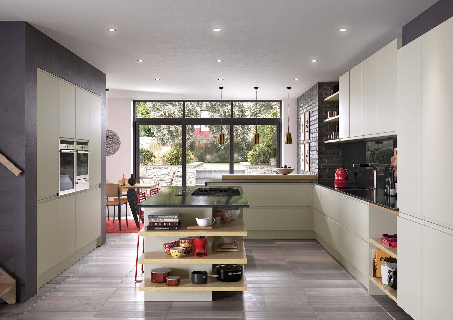Strada Matte Mussel Kitchen With Island | Atelier Kuchen, Wimbledon