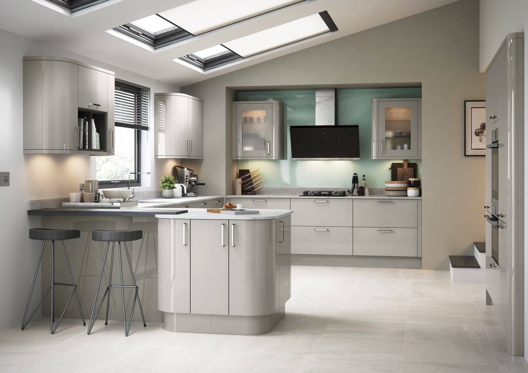 Zola Gloss Cashmere U Shaped Kitchen | Atelier Kuchen, Wimbledon