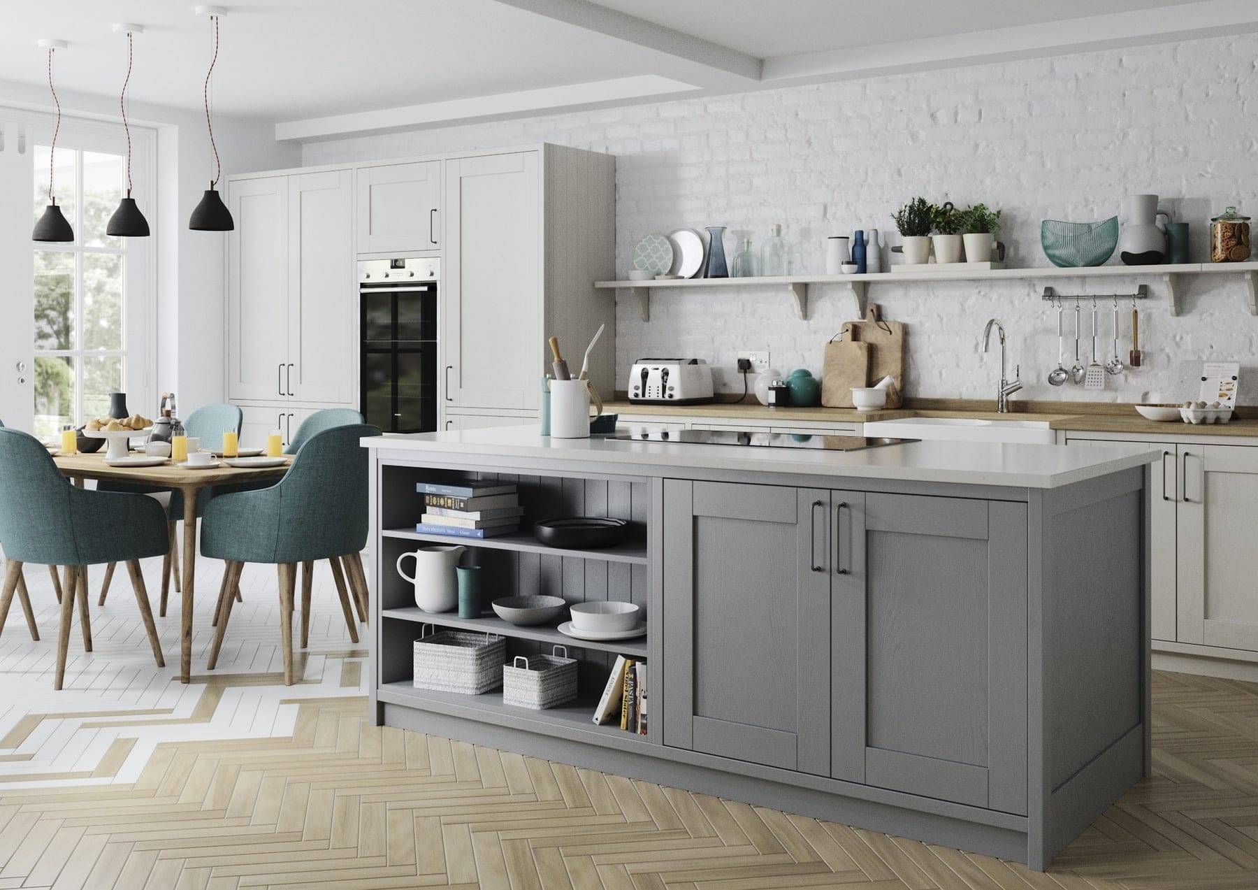 Madison Light Grey And Dust Grey Shaker Open Plan Kitchen | Atelier Kuchen, Wimbledon