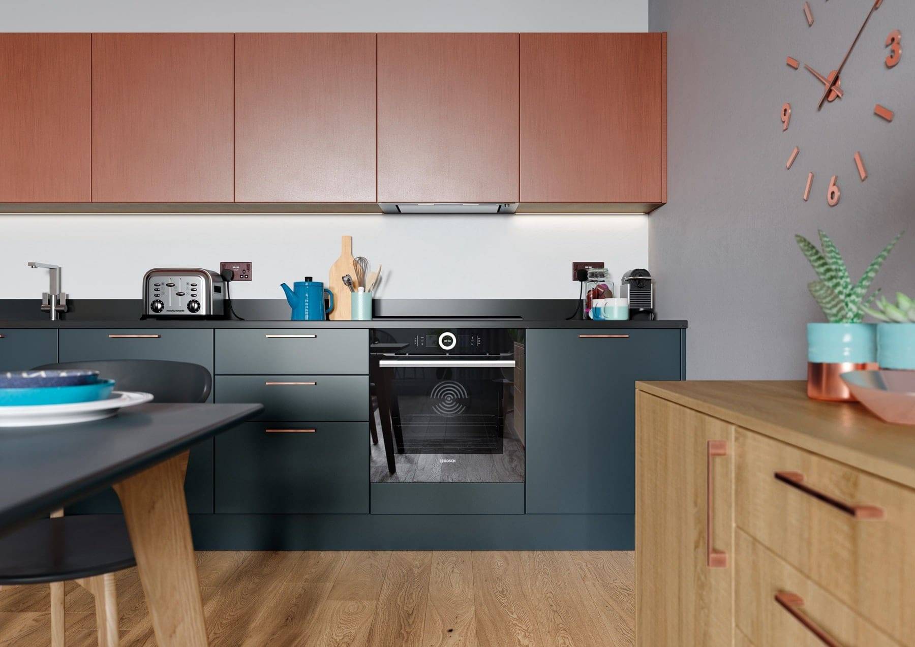 Zola Matte Marine And Ferro Copper With Rezana Light Oak Kitchen | Atelier Kuchen, Wimbledon