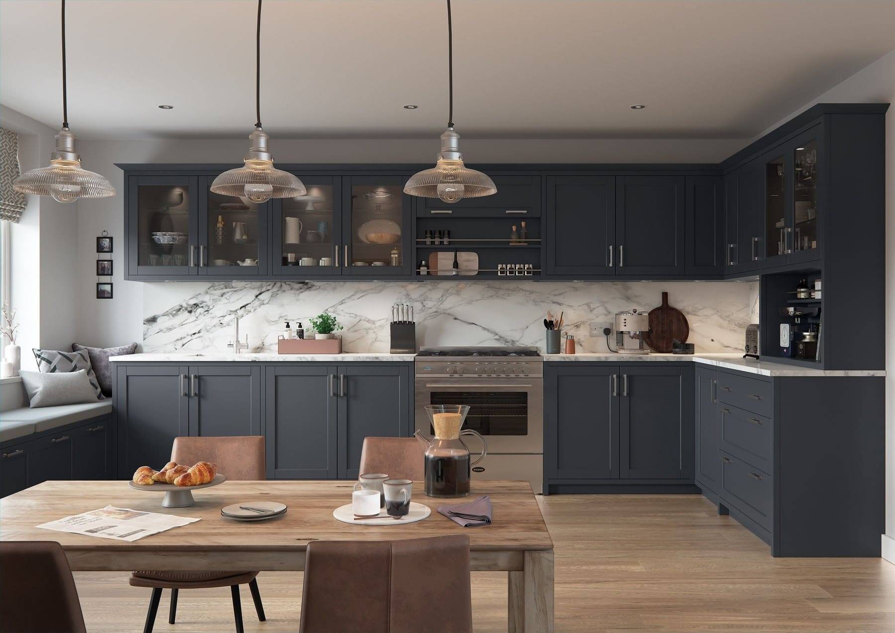 Dawson Indigo Shaker Open Plan Kitchen 1 | Atelier Kuchen, Wimbledon