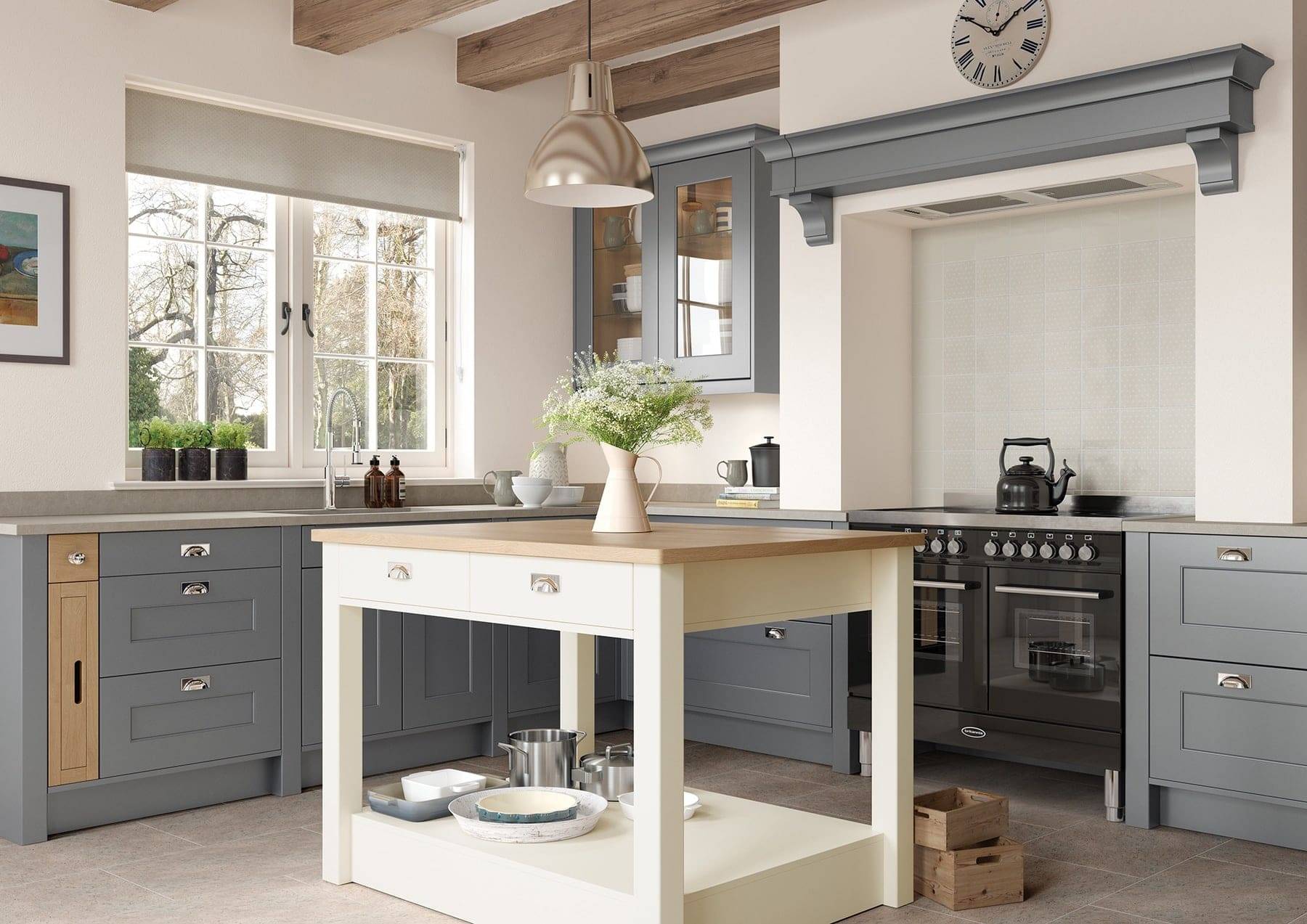 Florence Dust Grey And Porcelain Shaker L Shaped Kitchen | Atelier Kuchen, Wimbledon