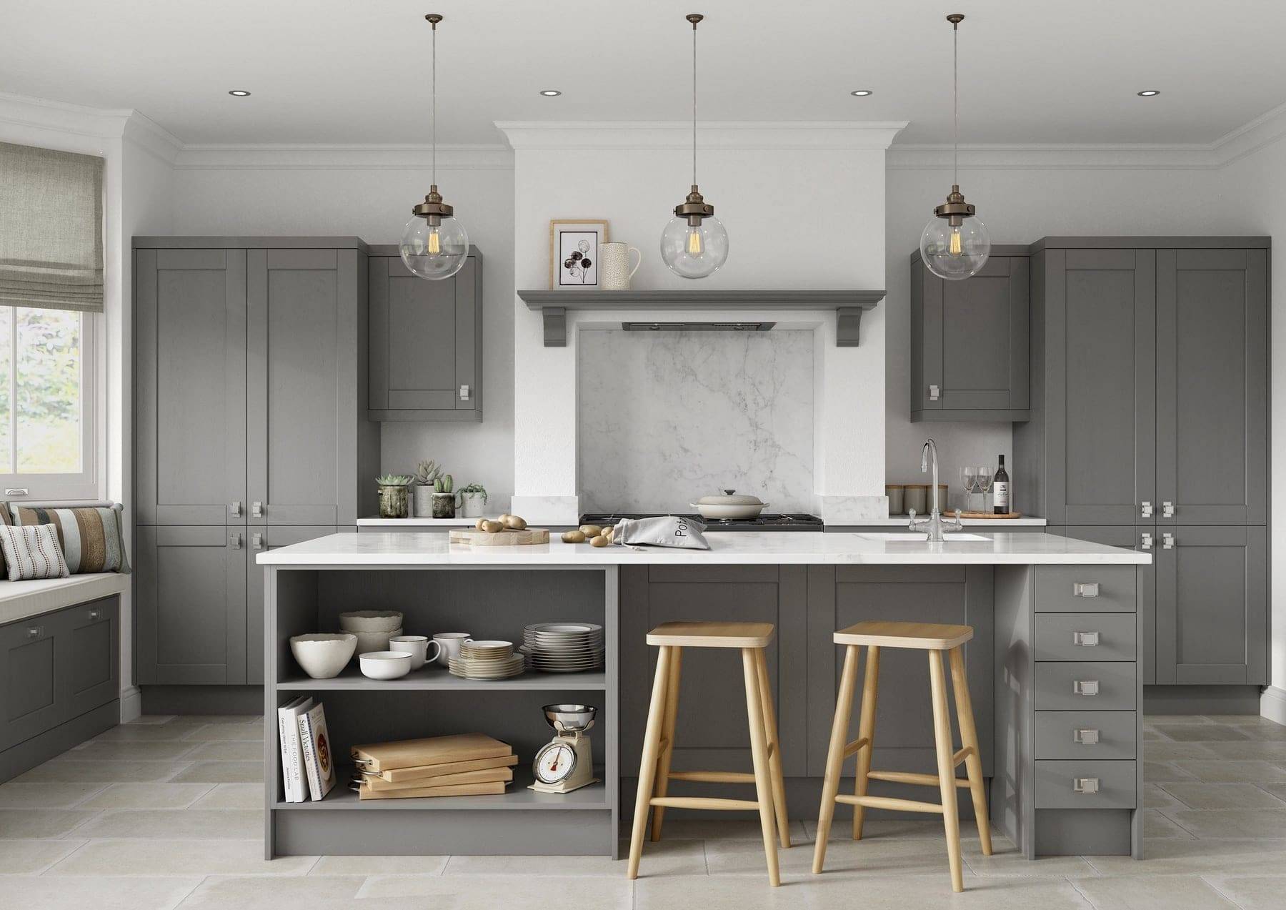 Kensington Dust Grey Shaker Kitchen With Island | Atelier Kuchen, Wimbledon