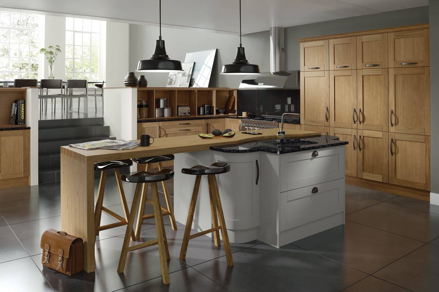 Madison Light Oak And Light Grey Shaker Kitchen With Island | Atelier Kuchen, Wimbledon