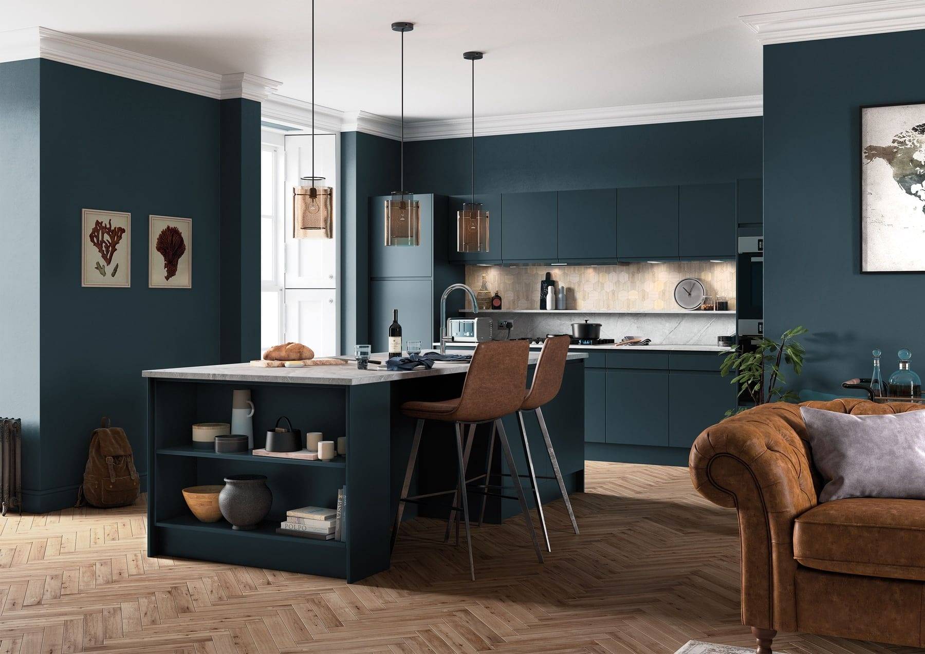Strada Matte Marine Kitchen With Island | Atelier Kuchen, Wimbledon