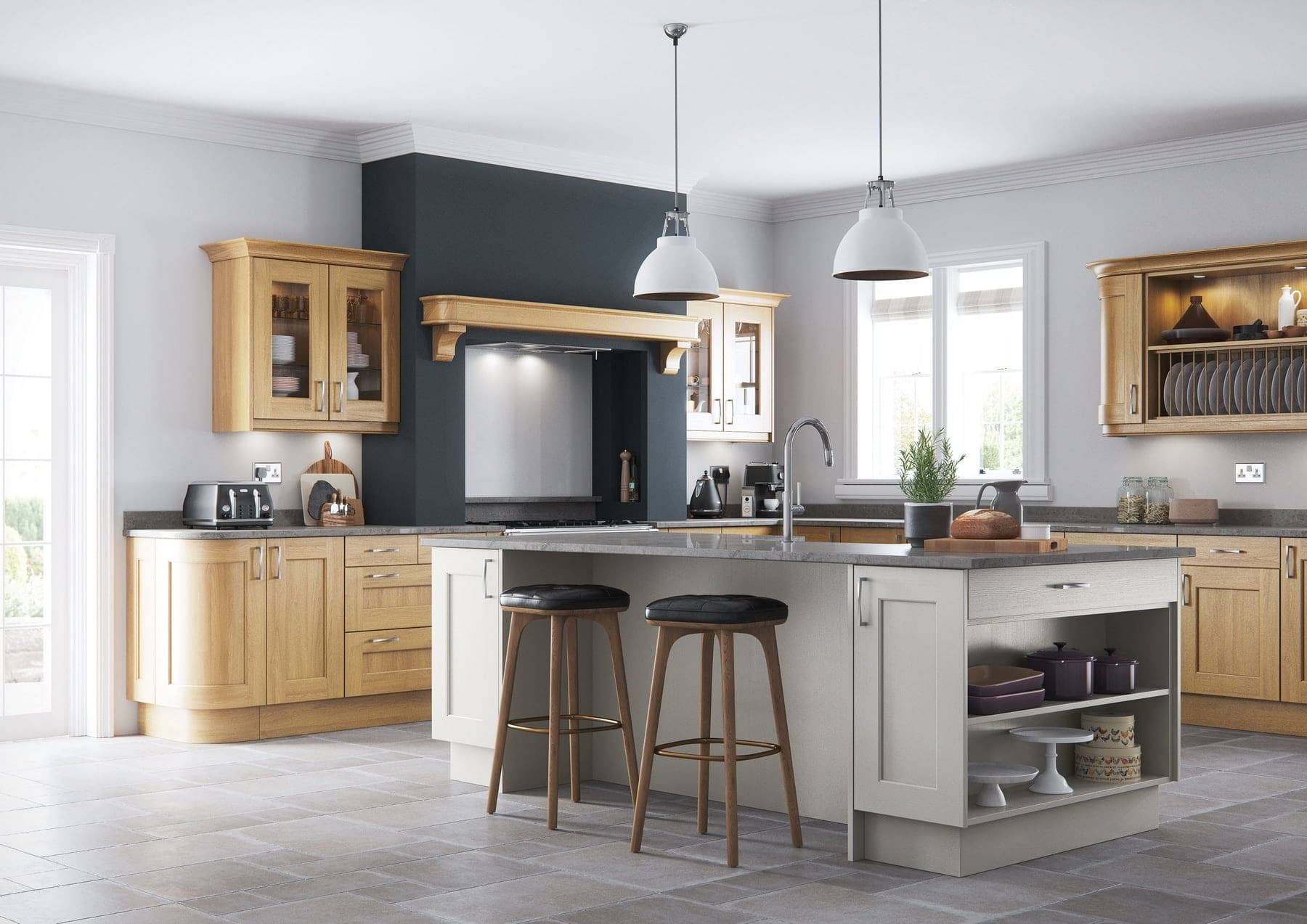 Wakefield Light Oak And Stone Shaker Kitchen With Island | Atelier Kuchen, Wimbledon
