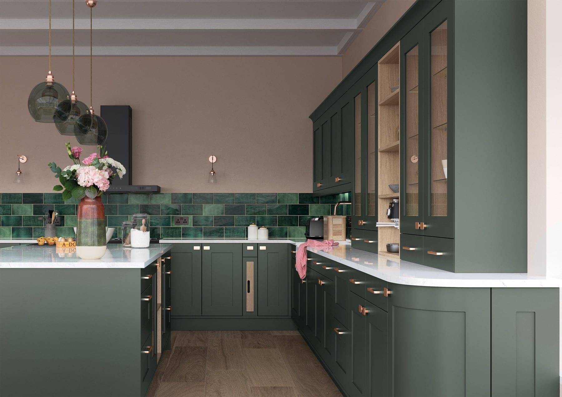 Georgia Deep Forest L Shaped Shaker Kitchen | Atelier Kuchen, Wimbledon