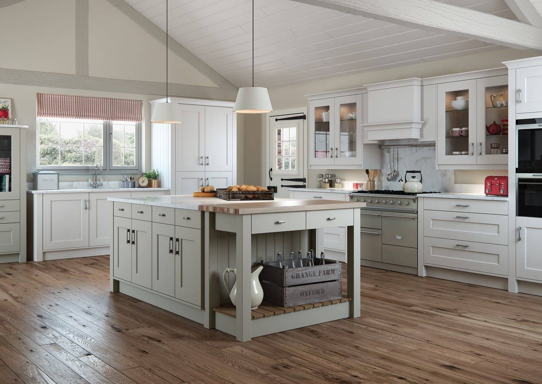 Florence Stone And Light Grey Shaker L Shaped Kitchen With Island | Atelier Kuchen, Wimbledon