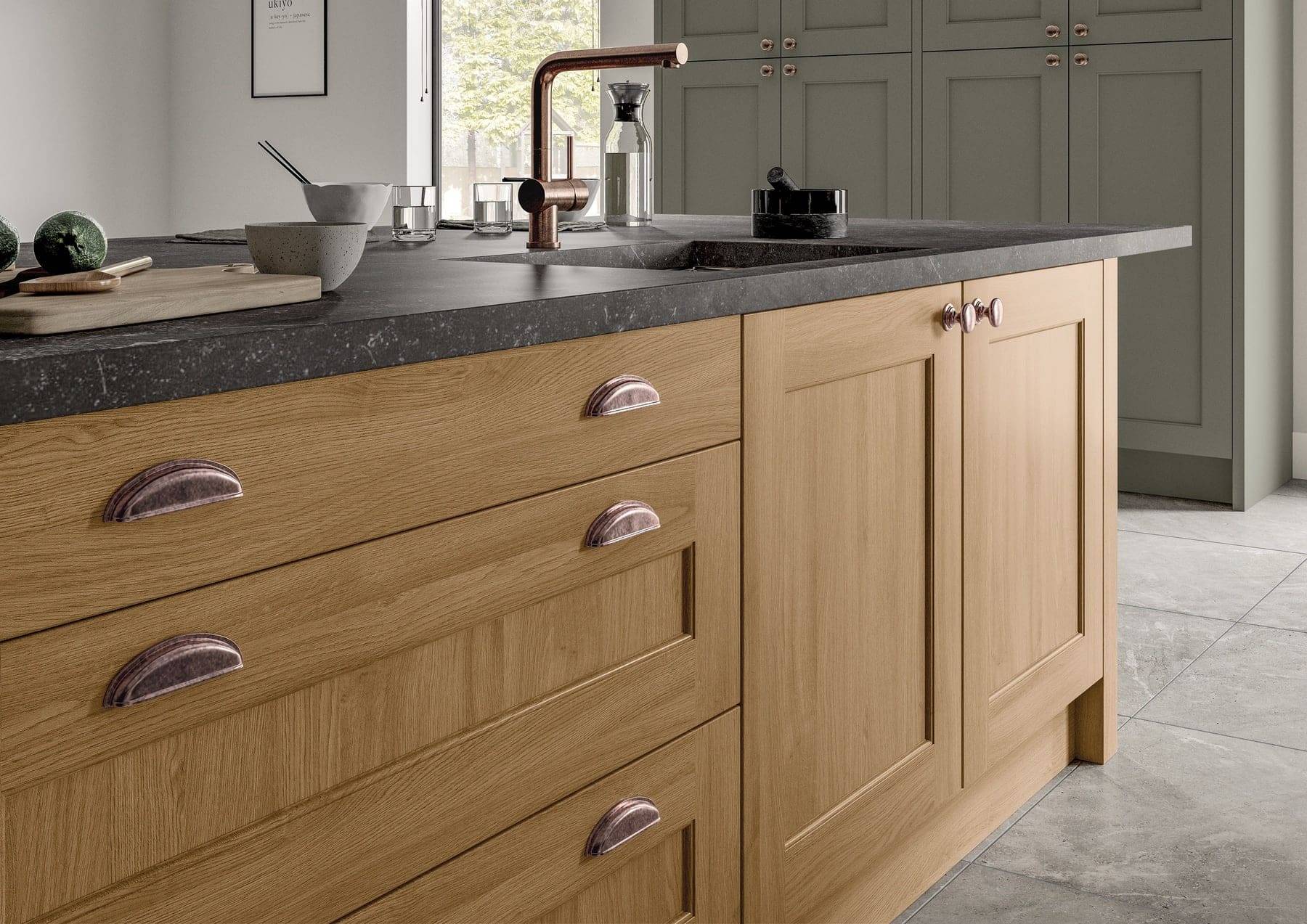 Wakefield Cardamom And Light Oak Shaker Kitchen 1 | Atelier Kuchen, Wimbledon
