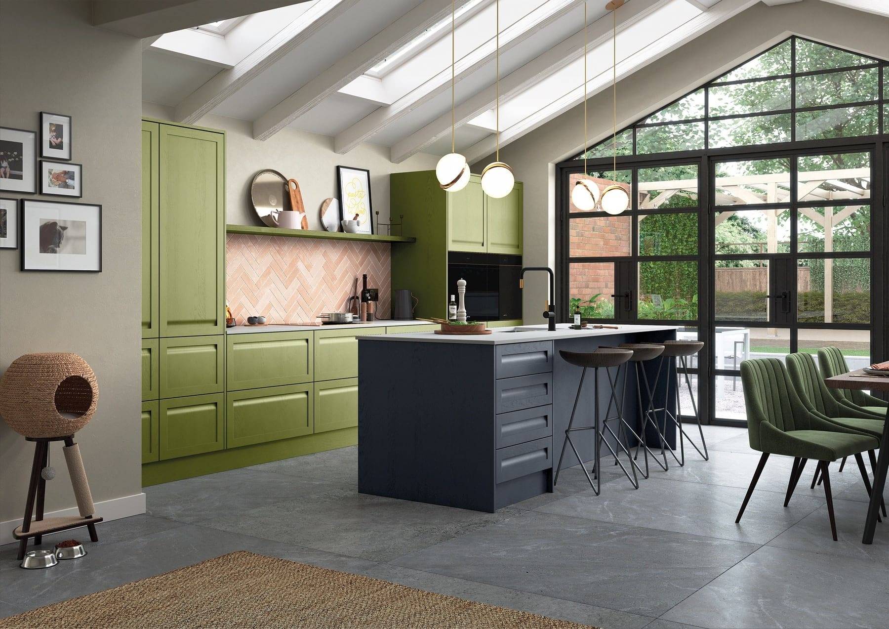 Harborne Slate Blue Stone And Cms Citrus Green Kitchen | Atelier Kuchen, Wimbledon