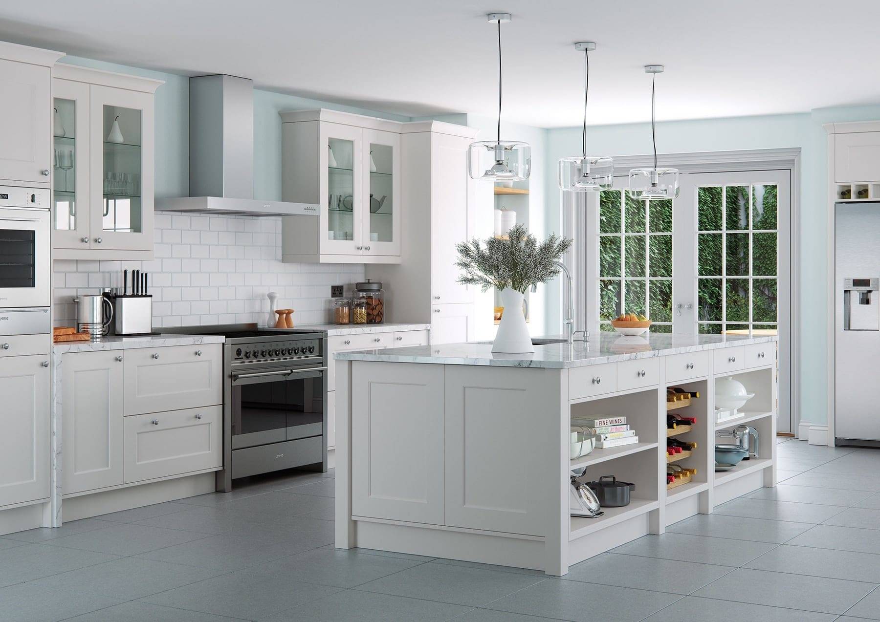 Florence Light Grey Shaker Open Plan Kitchen With Island | Atelier Kuchen, Wimbledon