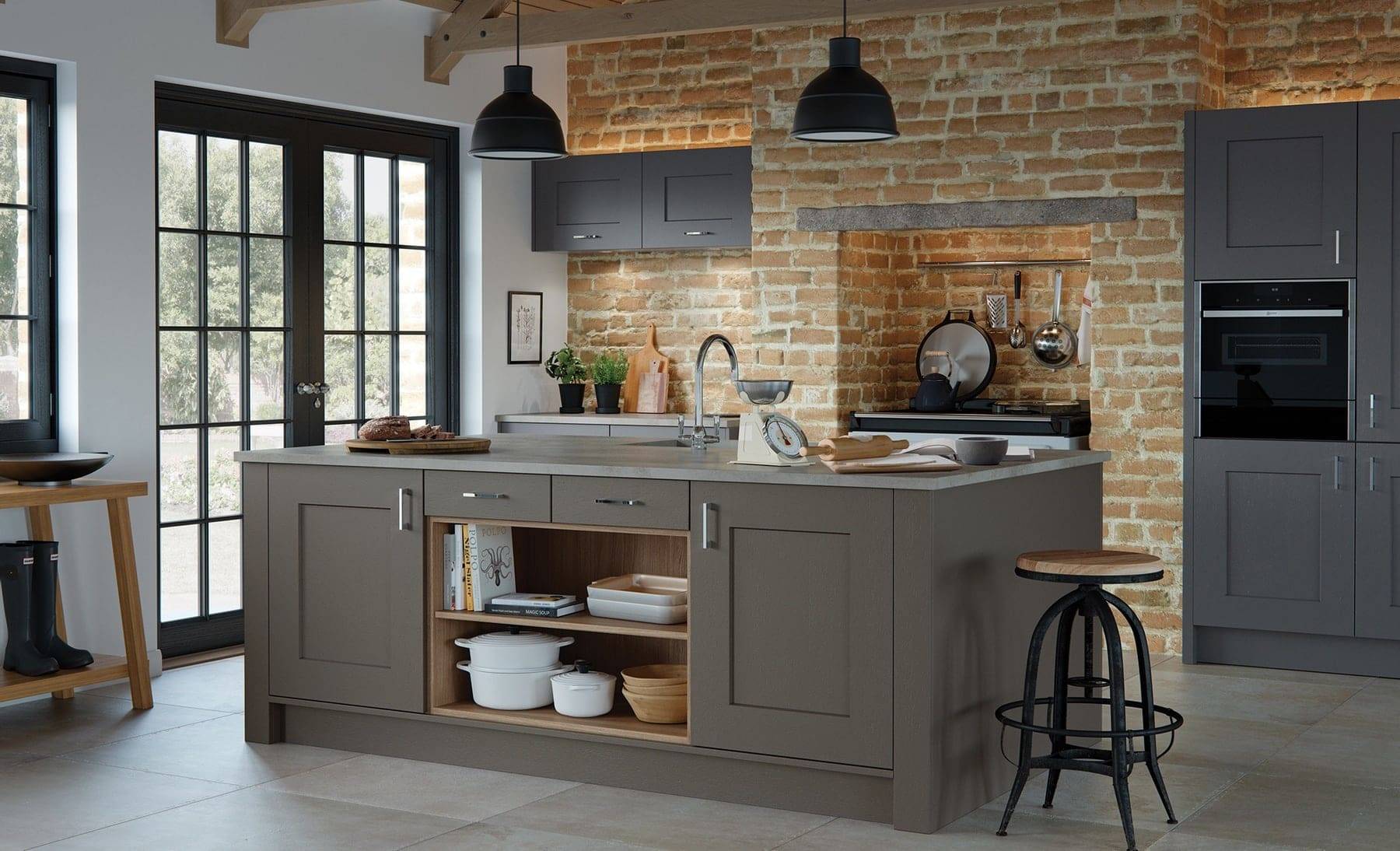 Clonmel Lava And Graphite Shaker Kitchen With Island | Atelier Kuchen, Wimbledon