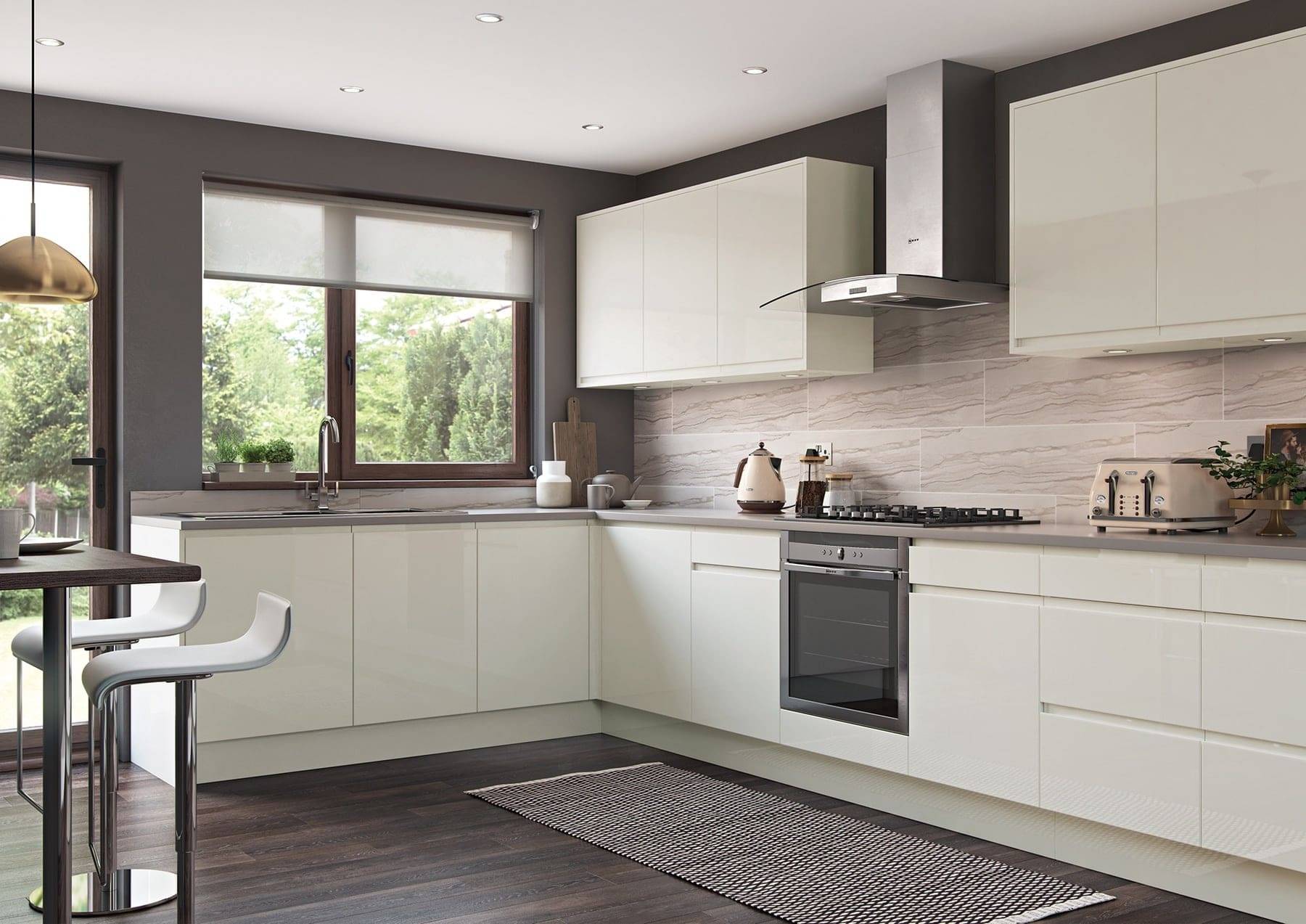 Strada Gloss Porcelain L Shaped Kitchen | Atelier Kuchen, Wimbledon