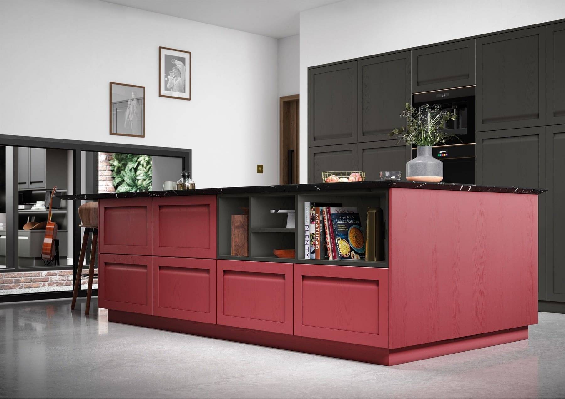 Harborne Graphite And Cms Chicory Red Kitchen With Island 1 | Atelier Kuchen, Wimbledon