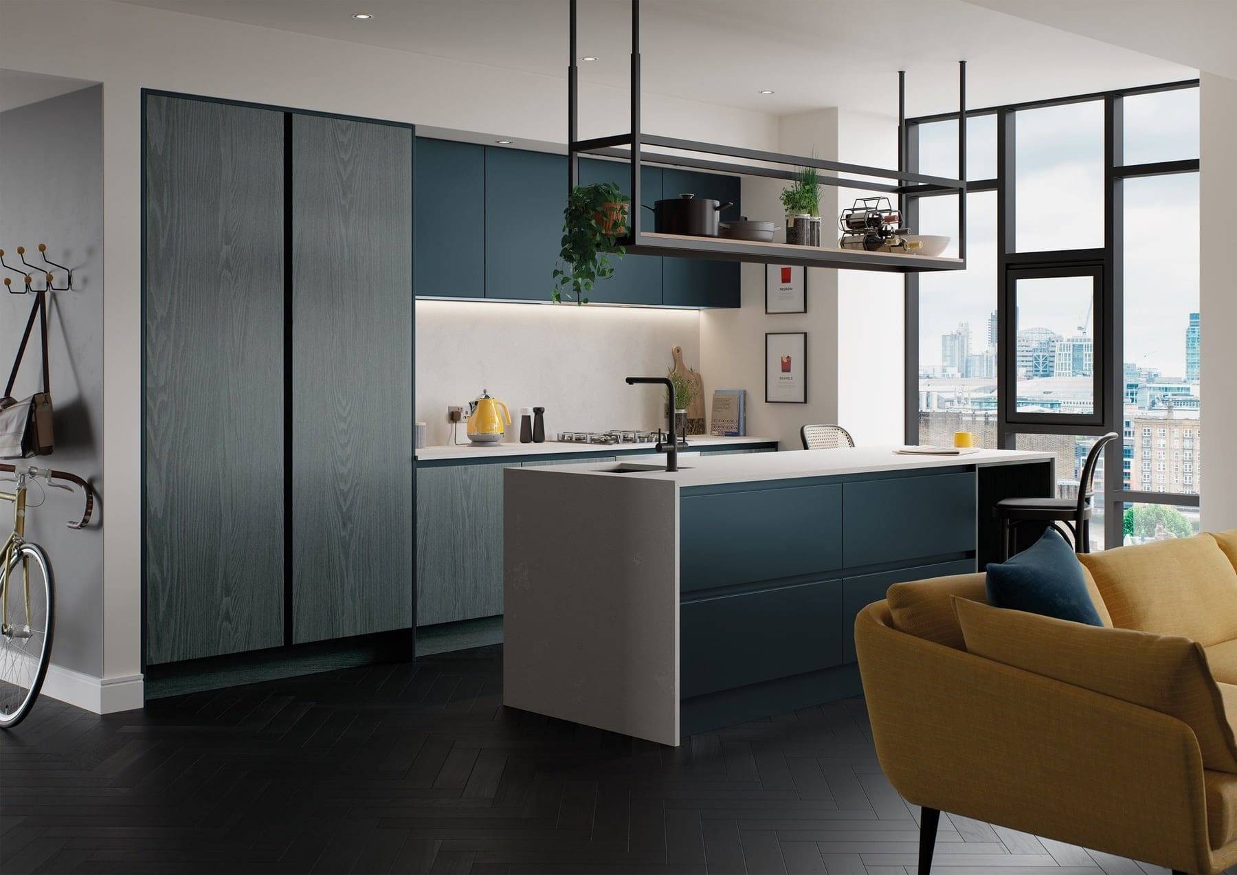 Kelso Pacific Blue And Zola Matte Marine Handleless Kitchen | Atelier Kuchen, Wimbledon
