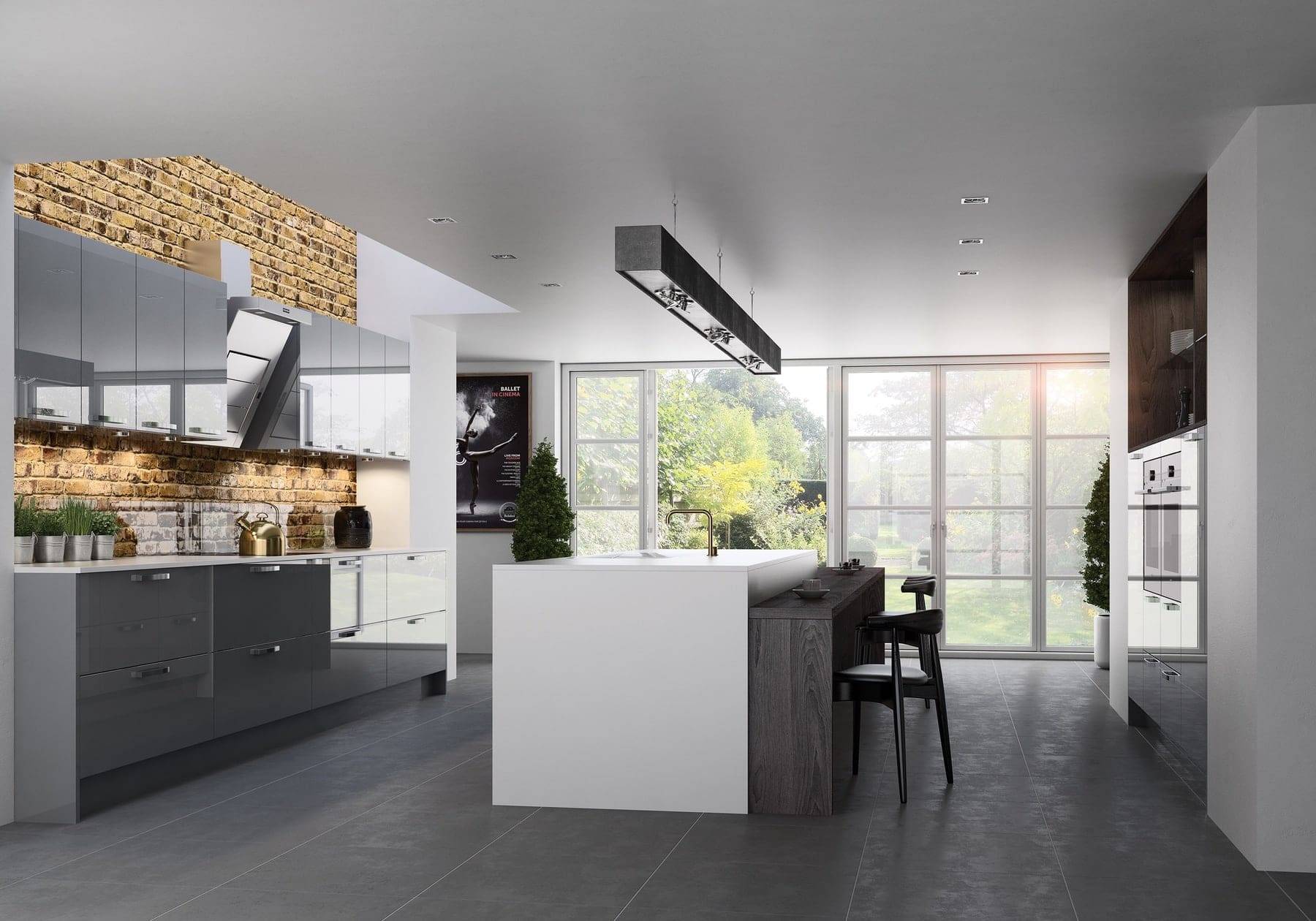 Zola Gloss Dust Grey Kitchen With Island | Atelier Kuchen, Wimbledon