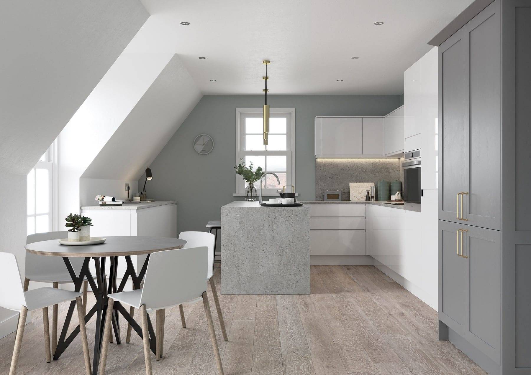 Strada Gloss White And Aldana Dust Grey Compact Kitchen | Atelier Kuchen, Wimbledon