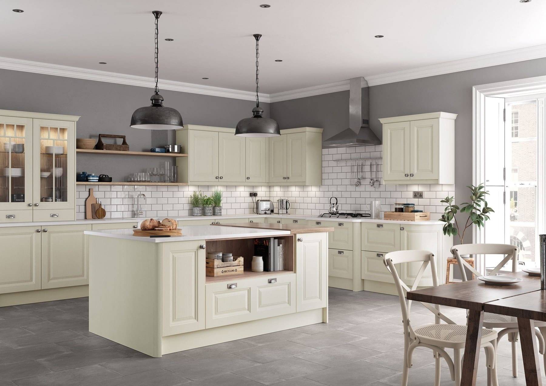 Jefferson Ivory Shaker L Shaped Kitchen With Island | Atelier Kuchen, Wimbledon